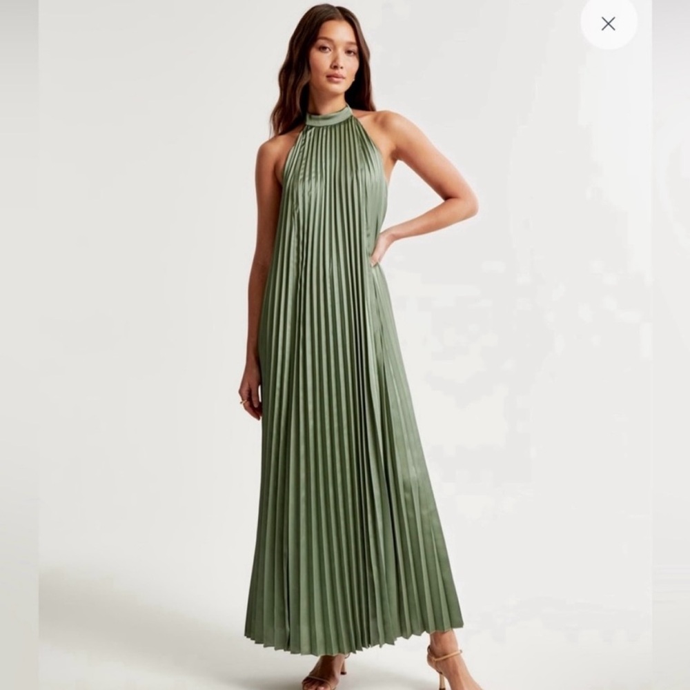 Abercrombie & Fitch Green Pleated Halter Maxi Gown